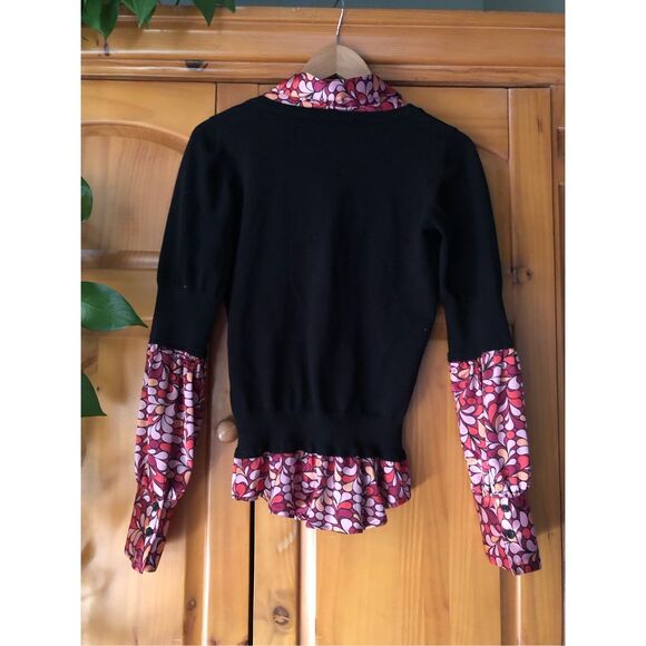 Bisou Bisou Michele Bohbot Sweater Size M Faux Collared Shirt Black V-Neck - Picture 6 of 11